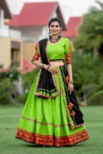 Parrot Green-Black Gamthi Work Chaniya Choli for Navratri - Image 5