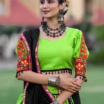 Parrot Green-Black Gamthi Work Chaniya Choli for Navratri