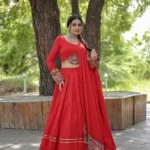 Red Readymade Rayon Lehenga Choli Set for Navratri