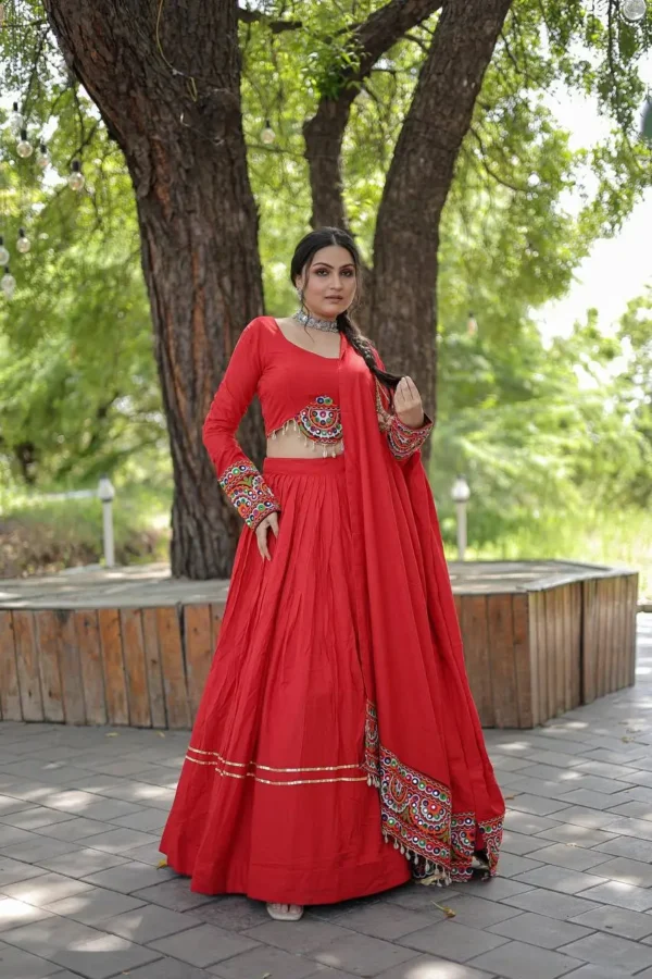 Red Readymade Rayon Lehenga Choli Set for Navratri