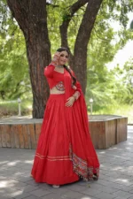 Red Readymade Rayon Lehenga Choli Set for Navratri - Image 4