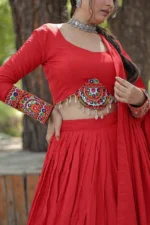 Red Readymade Rayon Lehenga Choli Set for Navratri - Image 5