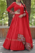 Red Readymade Rayon Lehenga Choli Set for Navratri - Image 3