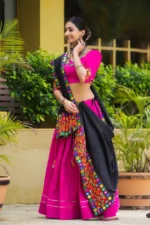 Rani Pink Chaniya Choli with Gota Lace & Black Dupatta - Image 8
