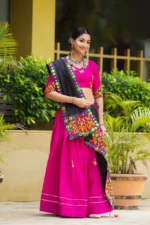 Rani Pink Chaniya Choli with Gota Lace & Black Dupatta - Image 3