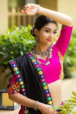 Rani Pink Chaniya Choli with Gota Lace & Black Dupatta - Image 5
