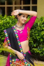 Rani Pink Chaniya Choli with Gota Lace & Black Dupatta - Image 7