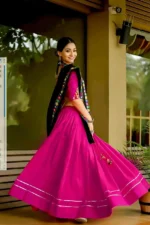 Rani Pink Chaniya Choli with Gota Lace & Black Dupatta - Image 6