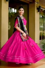 Rani Pink Chaniya Choli with Gota Lace & Black Dupatta - Image 4