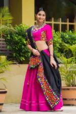 Rani Pink Chaniya Choli with Gota Lace & Black Dupatta - Image 2