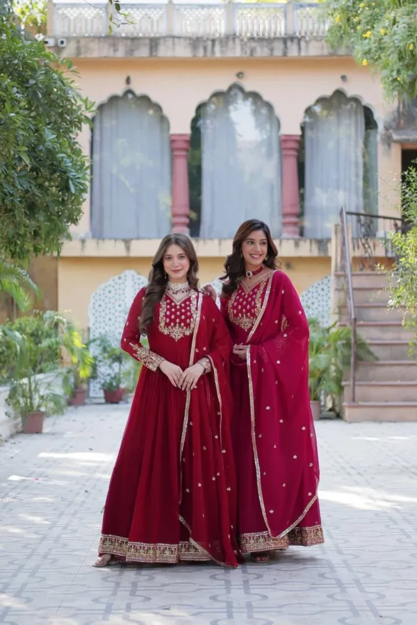 Stunning Faux Georgette Embroidered Gown with Dupatta