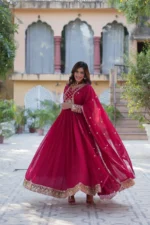 Stunning Faux Georgette Embroidered Gown with Dupatta - Image 8