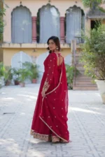 Stunning Faux Georgette Embroidered Gown with Dupatta - Image 9