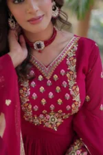Stunning Faux Georgette Embroidered Gown with Dupatta - Image 6