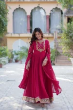 Stunning Faux Georgette Embroidered Gown with Dupatta - Image 5