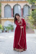 Stunning Faux Georgette Embroidered Gown with Dupatta - Image 12