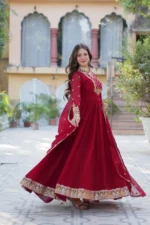 Stunning Faux Georgette Embroidered Gown with Dupatta - Image 13