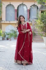 Stunning Faux Georgette Embroidered Gown with Dupatta - Image 11