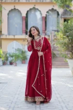 Stunning Faux Georgette Embroidered Gown with Dupatta - Image 14