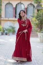 Stunning Faux Georgette Embroidered Gown with Dupatta - Image 15