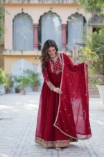 Stunning Faux Georgette Embroidered Gown with Dupatta - Image 10