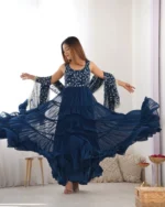 Teal Blue Fox Georgette Anarkali Set – Perfect for Weddings - Image 8