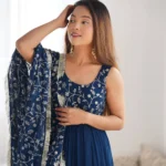 Teal Blue Fox Georgette Anarkali Set – Perfect for Weddings