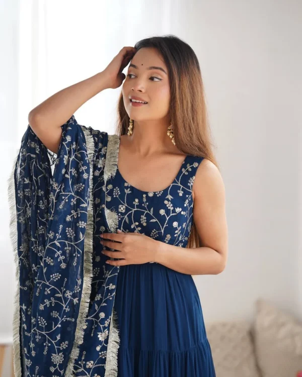 Teal Blue Fox Georgette Anarkali Set – Perfect for Weddings