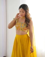 Pure Soft Fox Georgette Haldi Ceremony Lehenga Choli - Image 7