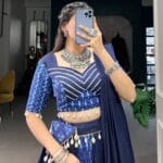 Blue Cotton Chaniya Choli with Cowrie Lace & Purse