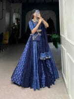 Blue Cotton Chaniya Choli with Purse Set