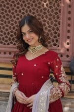 Faux Blooming Embroidered Gown with Dupatta