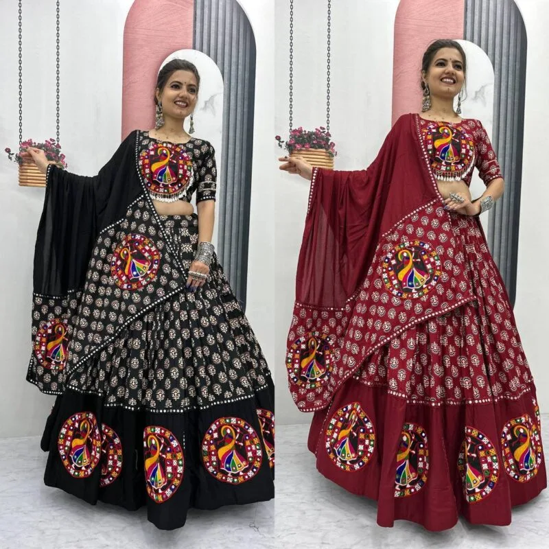 Navratri Cotton Lehenga Choli with Gamthi and Mirror Work 2025