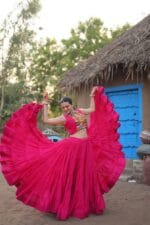 Navratri Reyon Lehenga Choli with Koti Set pink