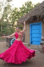 Navratri Reyon Lehenga Choli with pink Koti