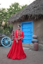 Navratri Reyon Lehenga Choli with red Koti Set