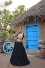 Navratri Special Reyon Lehenga Choli with Koti Black