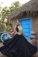 Navratri Special Reyon Lehenga Choli with Koti Set Black