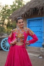 Navratri Special Reyon Lehenga Choli with Koti Set pink