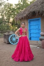 Navratri Special Reyon Lehenga Choli with Koti pink