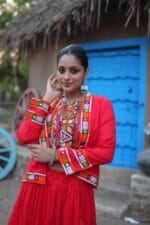 Navratri Special Reyon Lehenga Choli with red Koti Set