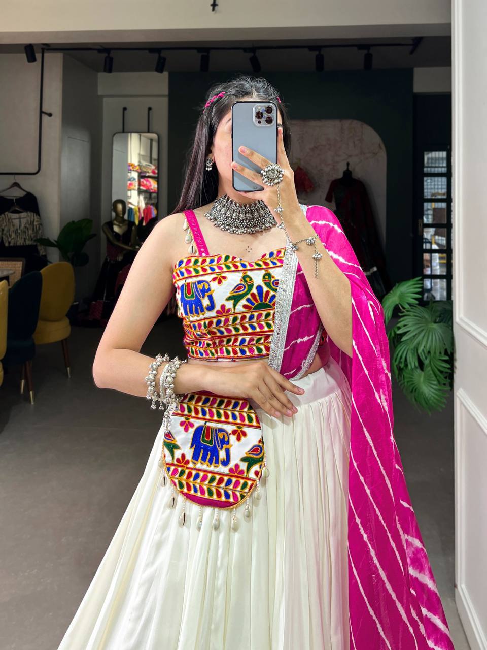 Rayon Gamthi Work chaniya choli