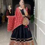 Red & Black Gamthi Work Navratri Lehenga Set