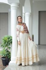 White Kora Cotton Lehenga Choli with Gota Lace