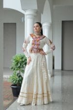 White Kora Cotton Navratri Lehenga Choli with Gota Lace