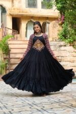 Black Navratri Gown with Kutchi Gamthi Work