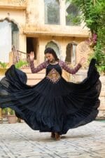 Black Navratri Gown with Kutchi Work