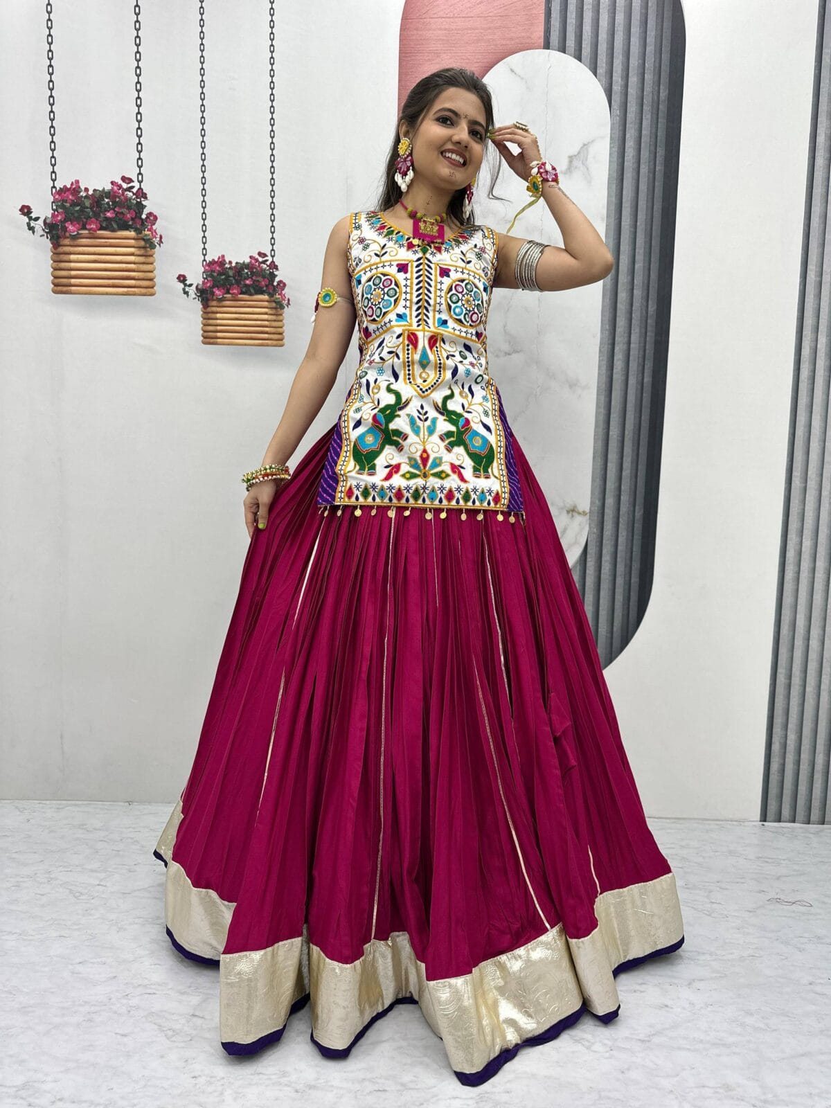 Gamthi Mirror Work Navratri Lehenga Choli