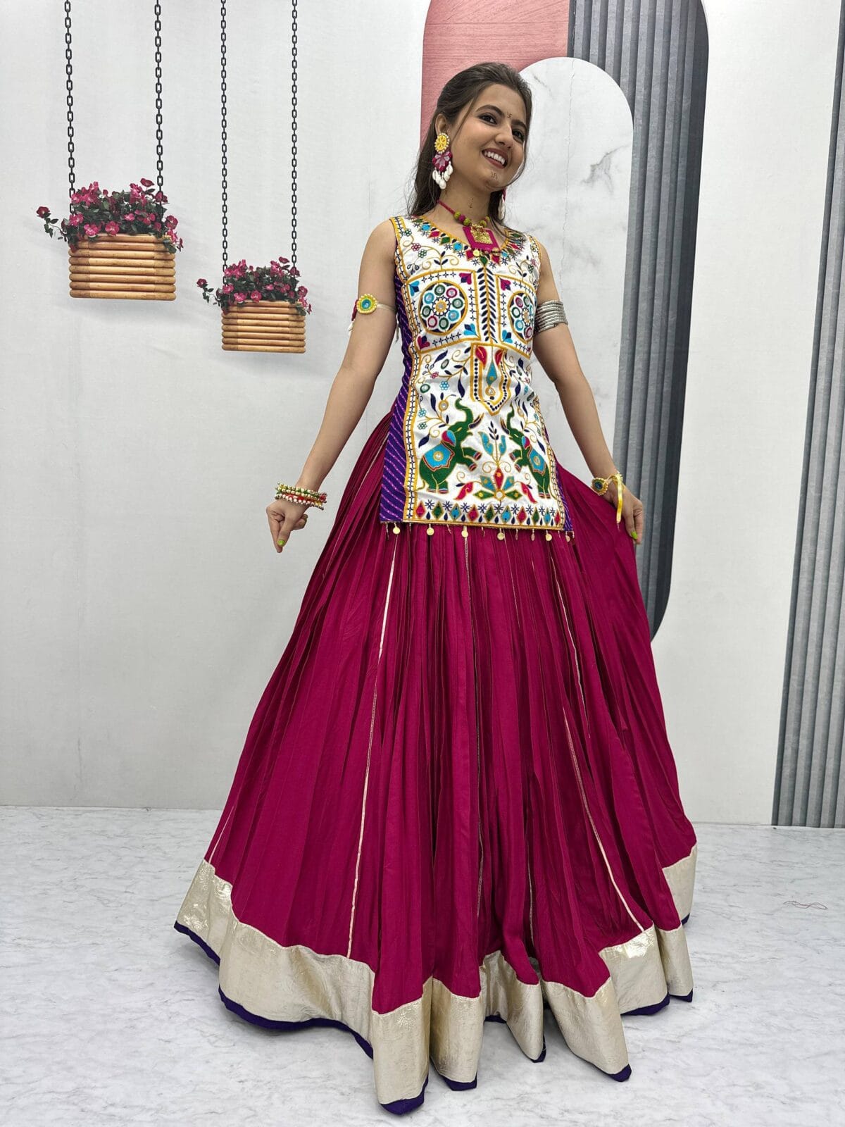 Gamthi Mirror Work Navratri Lehenga Choli Set