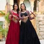 Maroon-Black Navratri Gown with Kutchi Gamthi Work